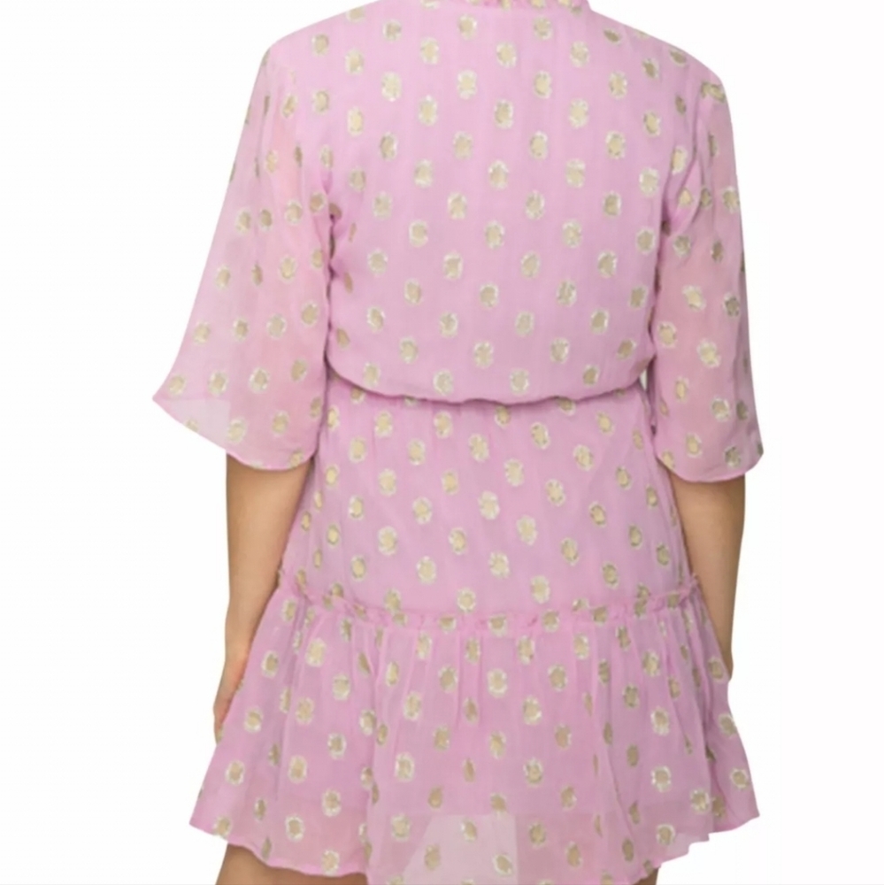 NWT Raga Womens Dress Purple Golden Dot Tie-Neck Flutter Sleeve mini S. 💜 - Picture 2 of 4